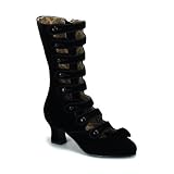 2 1/2 Inch Heel 8 Straps Velvet Open Front Calf Boot Button Detail With Size Zipper Black Purple Red
