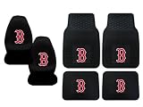 A Set of 4 MLB Universal Fit Front All-Weather Floor Mats and A Set of 2 Universal Fit Seat Covers - Boston Red Sox