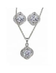 Beautiful Genuine Zirconia Stud Earrings and Pendant .925 Sterling Silver Rhodium Finish White Gold Quality