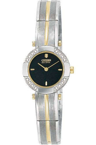 Citizen Watches , Citizen Ladies' Silhouette - 16 Diamonds - Stainless & Gold-Tone - Black Face, Womens Watches, Citizen Womens Watches