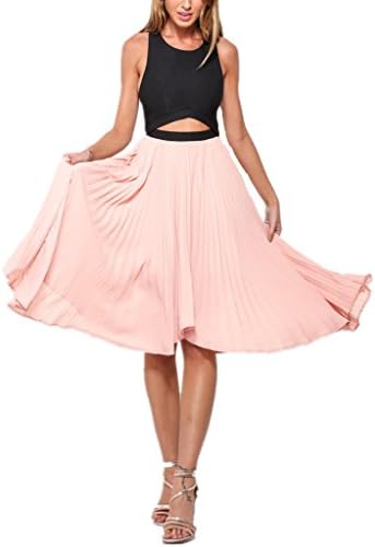 Forinie Women's Color Contrast Full Pleated A-Line Midi Dress One Size Pink
