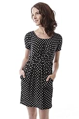 Striped Print Polka Dot Print Cotton/Linen Scoop Neck Short Sleeves  Dress