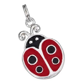 STERLING SILVER ENAMEL BLACK AND RED LADYBUG CHARM