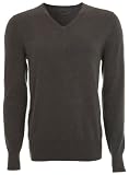 Mens V Neck Jumper Plain Top Sweater Wool - Grey - S