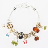 I Love Handbags- Silver with Multi Colored Murano Glass Beaded Pandora Style Handbag Theme Charm Bracelet Fashion Jewelry