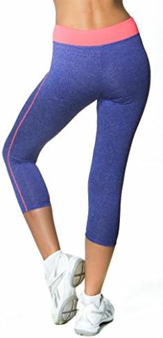 S2 Sportswear Women's High Performance Capri Leggings, Neon Color Band, Pink, Small