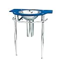 Decolav 2180T-8P-MB Wall-Mounted Lavatory Vanity with Drop-In Sink, Metallic Blue Glass Top Glass Top and Stainless Drop-in Lavatory with 8-Inch Faucet Spread