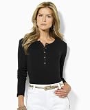 Lauren by Ralph Lauren Top, Kimi Anchor Embroidered Henley Black XL