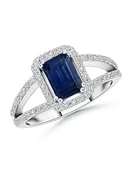 Split Shank Round Diamond Emerald Cut Blue Sapphire Ring- 1.3 ct TGW