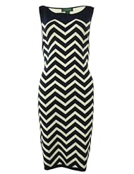 Apparel: Chevron Cotton Blend Knit Sweater Dress (PL, Lighthouse Navy/Lauren White) - Ralph Lauren