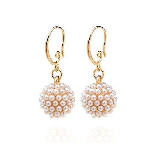 Ginasy Luxury Pearl Inlaid Spherical Drop Earrings 14k Gold Plated and Alloy Pearl Earrings
