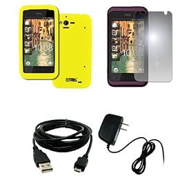 EMPIRE Verizon HTC Rhyme Yellow Silicone Skin Case Cover + Mirror Screen Protector + Home Wall... by
