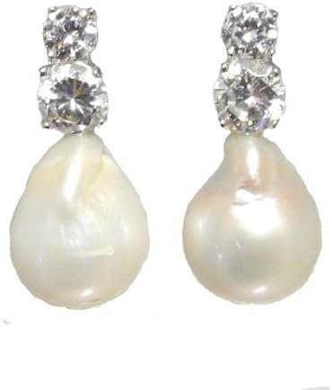 SimanTu White Pearl Drop Cz Earrings