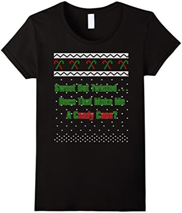 Women's Sweet But Twisted DoesThat Make Me Candy Cane Christmas Tee Large Black