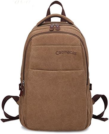 Catmacas Vintage Multi-pocket Cotton Canvas Laptop Computer Backpack Book Racksack Daypack Outdoor Sprots Casual Weekend Hiking School College Bags for Men and Women Brown