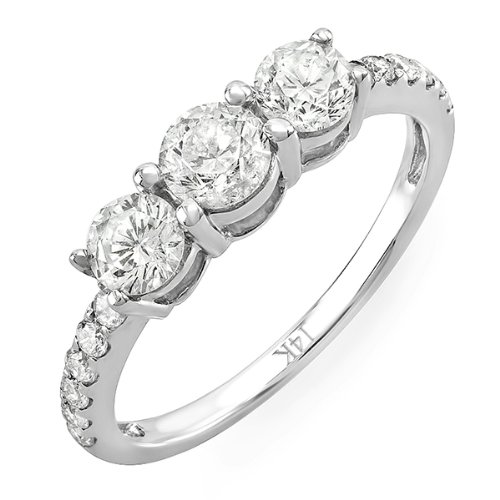 Discount 14k White Gold Brilliant Round Diamond Engagement 3 Stone Bridal Ring (1.00 Ct tw, G-H Color, SI-I Clarity)