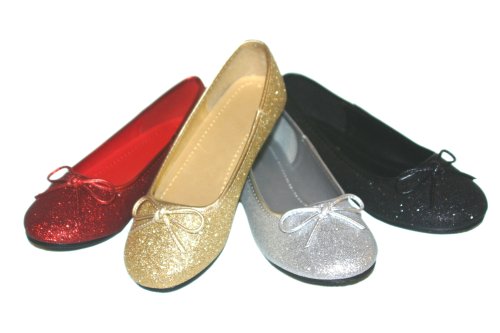 Girls Glitter Bow Flats Dress Shoes