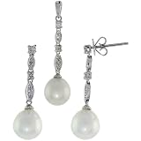 18k White Gold Pendant on 14k White Gold 18 in. Chain & Dangle Earrings Set, w/ .020 Carat Brilliant Cut Diamonds & 9mm White Pearls Reviews 41JbJ1EmJSL. SL160 18k White Gold Pendant on 14k White Gold 18 in. Chain & Dangle Earrings Set, w/ .020 Carat Brilliant Cut Diamonds & 9mm White Pearls Reviews