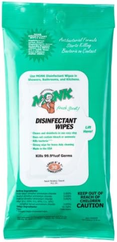 National Towelette 69030F Monk Disinfectant Wipes, 8" Length x 7" Width (24 Flat Packs of 30ct)