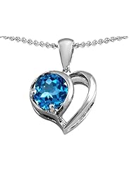 Original Star K (tm) Heart Shape Pendant With Round 7mm Blue Topaz in .925 Sterling Silver