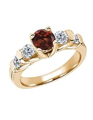 1.88 Ct Round Red Garnet G/H Diamond 18K Yellow Gold Ring