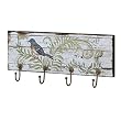 Weathered Wood Wall Plaque with Bird Design and 4 Hooks