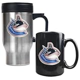 Vancouver Canucks - Stainless Steel Travel Mug & Black Ceramic Mug Set - Primary Logo