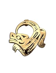 14K Yellow Gold Northwest Coast Native American Dancing Wolf Lg Pendant. Made in USA.