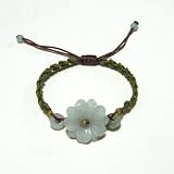 Hand-knotted Carved Daisy Jade Bracelet - Gold/Green Adjustable Cord