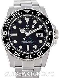 Rolex Mens Stainless Steel Gmt II Black Dial