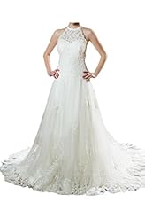 Halter Natural   Waistline Lace-Up Applique Floral Print Wedding Dress  with a Brush/Sweep Train 