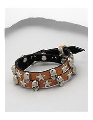 Light Brown Skull Leather Bracelet In White Base