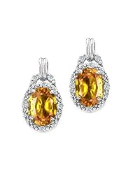 Tommaso Design (tm) Oval 8x6mm Genuine Citrine and Diamond Earrings