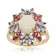 Opal, Tanzanite, Garnet Flower Ring in Yellow Gold