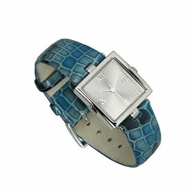 Elle Women's Sterling Silver Square Case Leather Strap Watch #SW2832KS