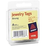 Avery  Jewelry Tags 11038, Strung, White, 13/16 x 3/8 Inches, Pack of 100 (11038)