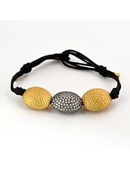 Sterling Silver Thread Bracelet Cz Studded Gold Plated Vermeil Beads Handmade Jewelry