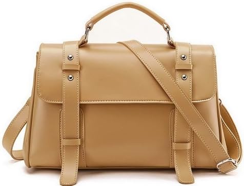 Just Star Pu Leather Plaid Office Top Handle Women/girl School Student W/shoulder Strap Apricot/beige