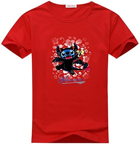 AngelaPinacho Mens Lilo and Stitch Cartoon Red T-shirts Size XXXL