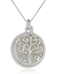 Sterling Silver Two Piece Crystal Pave Pendant Necklace with Family Tree, 18"