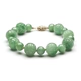 14kt Yellow Gold 8 and 11 mm Carved Green Jade Bead Bracelet, 7.75""
