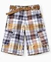Sean John Boys Belted Plaid Shorts