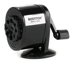 Stanley Bostitch All Metal Antimicrobial 8-hole Manual Pencil Sharpener With Dual Cutters, Black (MPS1-BLK)