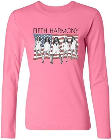 HICOU Lady Fifth Harmony American Flag Juniors Graphic Long TShirts Pink S