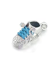 Bling Jewelry 925 Silver CZ High Top Boy Sneaker Baby Shoe Charm Blue Lace