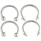 16g 16 gauge (1.2mm), 1/2 Inch (12mm) long - 316L Surgical Stainless Steel eyebrow lip bars ear tragus horseshoe rings earrings circular barbells ACHB - Pierced Body Piercing Jewelry- Set of 4