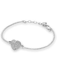 18K White Gold Vintage Style Heart Pave Setting Diamond Accents Twist Band Bangle Bracelet (0.28 cttw, G-H Color, VS2-SI1 Clarity)
