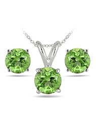 2.50 Carat All Natural Peridot Stud Jewelry Set in .925 Sterling Silver
