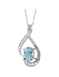14K White Gold Natural Aquamarine Pendant, 3/4 inch long