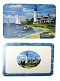 nautical LIGHTHOUSE beach 2-sided PLACEMAT vinyl 4pc